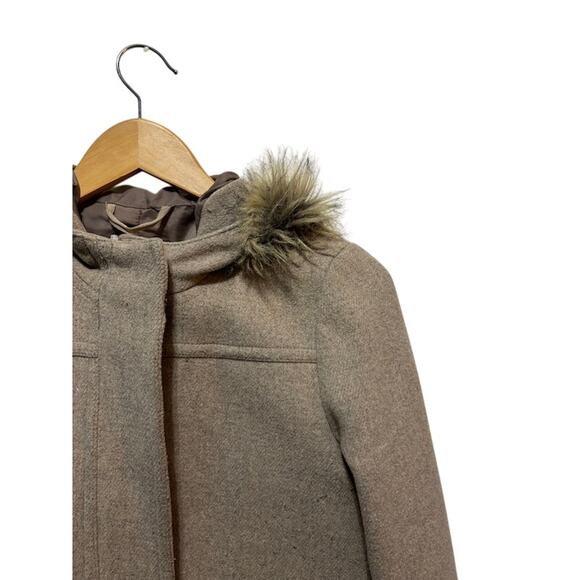J. Crew Wool Blend Coat Winter Jacket Parka Brown Tan Faux Fur Hood Women's 00 - Picture 3 of 8